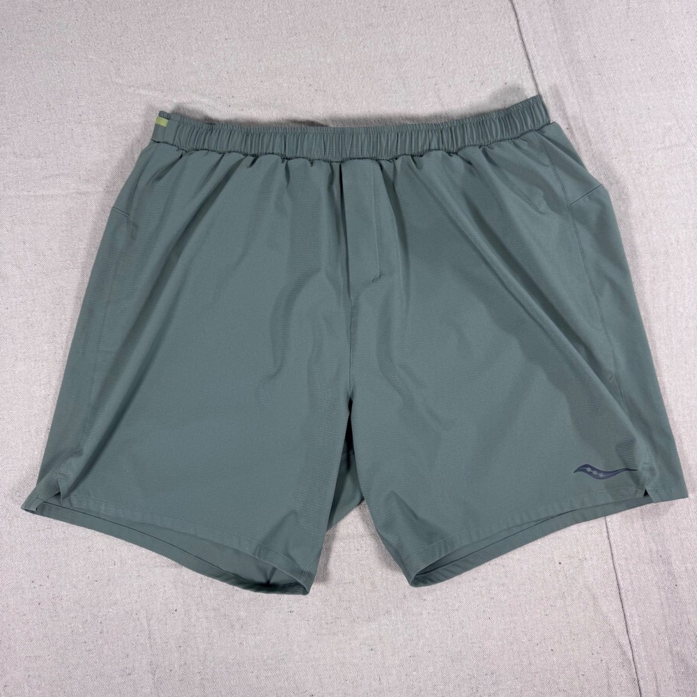Saucony Running Shorts Mens XXL Sage Green Excellent 7 Inch Inseam Lined Pocket